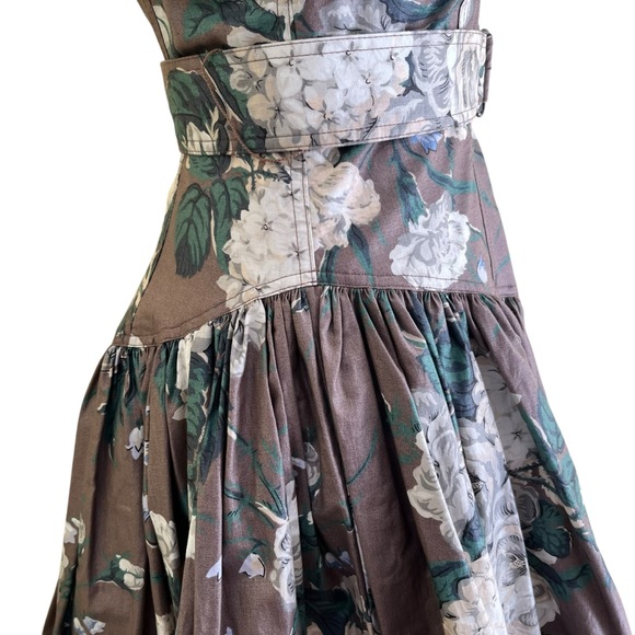 Rhonda Harness Foxy Lady Vintage Taupe/White Floral Cotton Halter Dress 8 - Picture 10 of 17